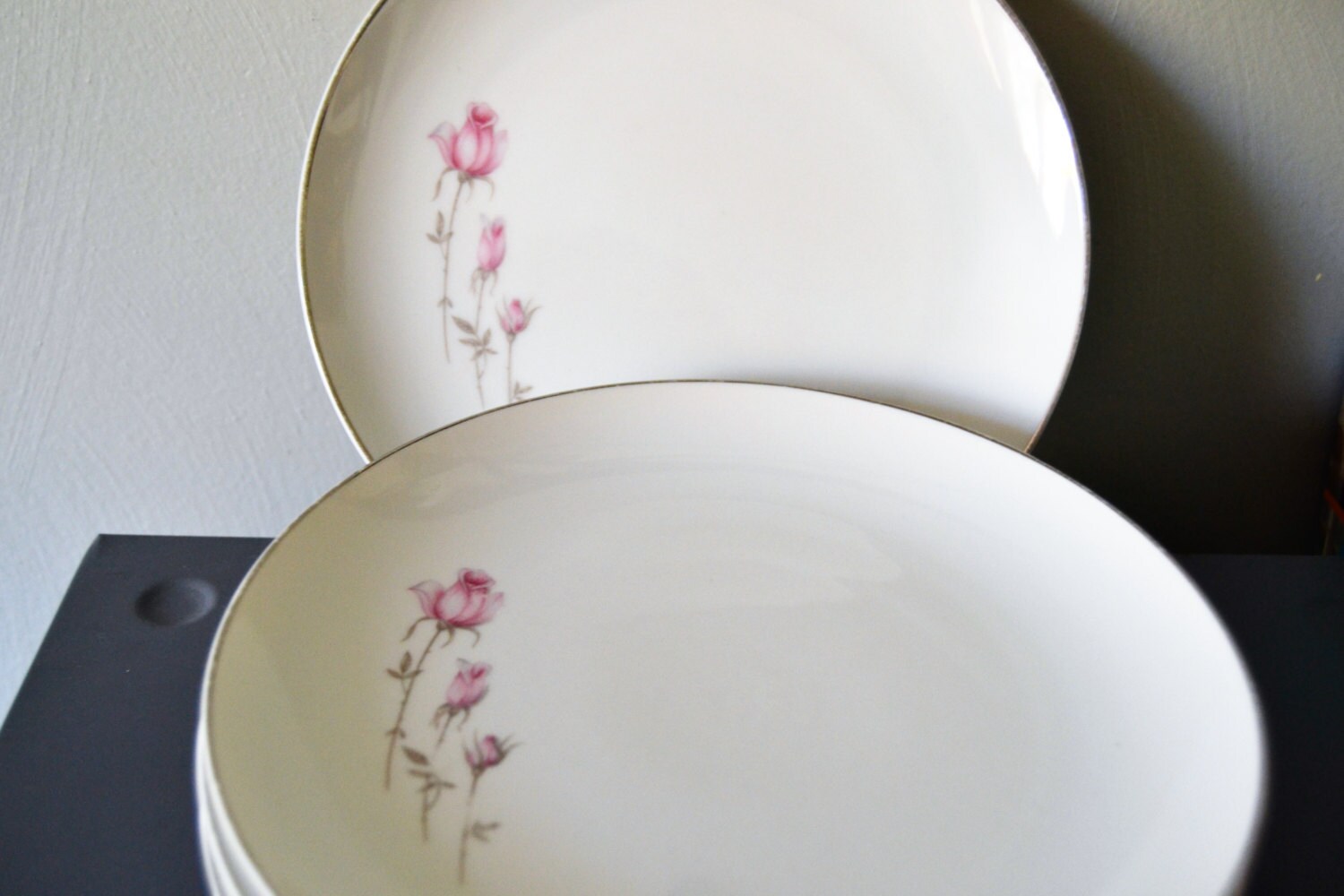 DESSERT DISHES Rose China Set of Six Pink Roses Dawn Rose