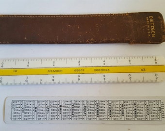 Vintage 1950's Dietzgen 1556 CP Made in USA engineering ruler, leather case with bonus 1952-53 flexible ruler