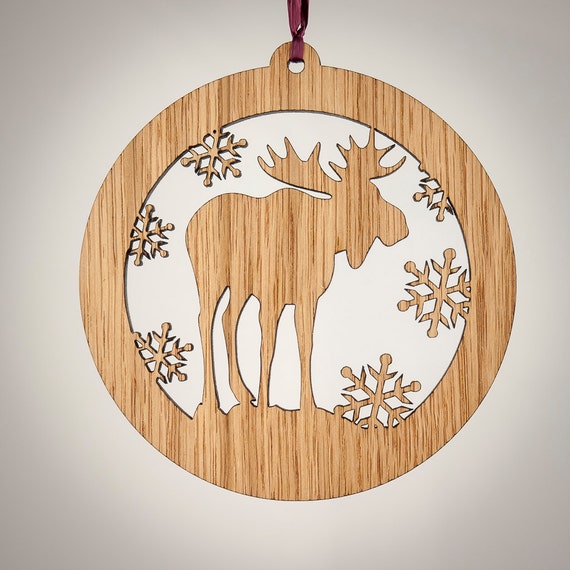 Moose Christmas Wood Ornament Woodland Animal by LadyMaggies