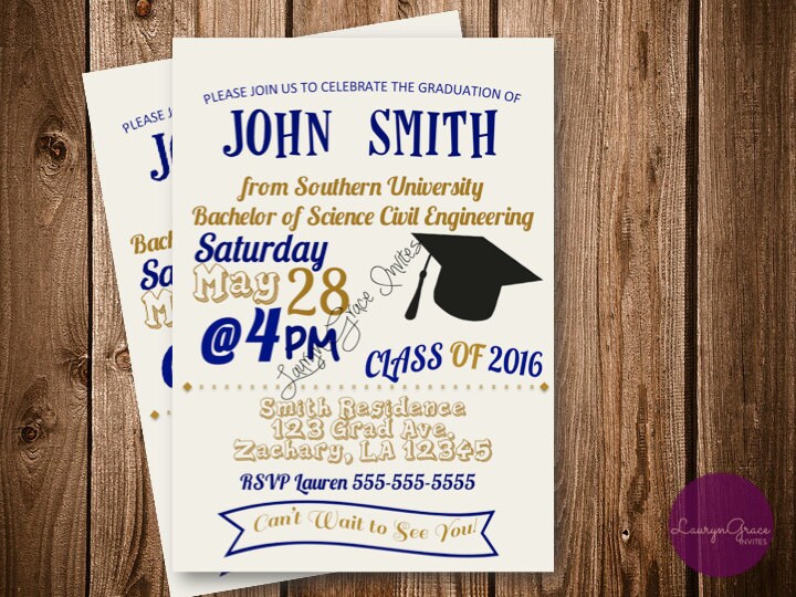 Blue And Gold Graduation Invitation By Lauryngraceinvites On Etsy