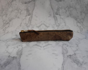 Leather pencil case - TAUPE ANIMAL – Leather pouch - Zipper pouch