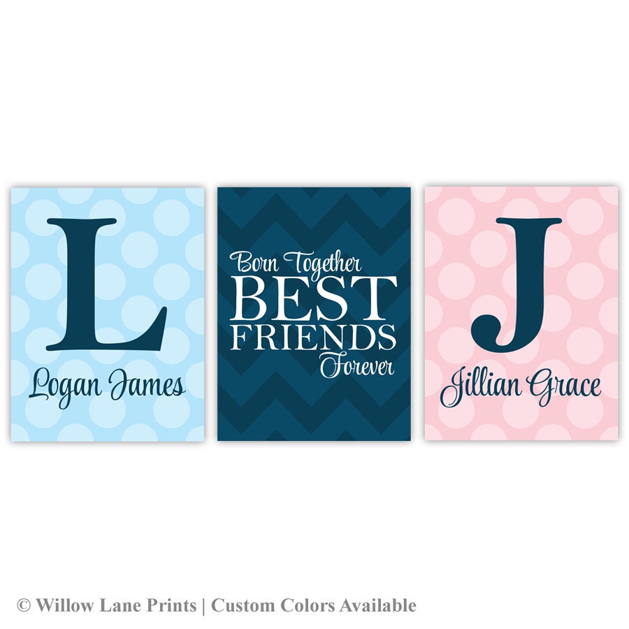 Twin boy and girl nursery wall art twin quotes Born together