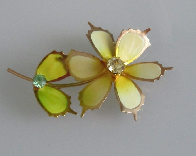 Metal Enamel Vintage Rhinestone Flower Pin Brooch