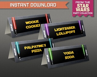 Star Wars Party Food Label or Star Wars Place Cards - Star Wars Birthday - Lightsaber - Edit and print at home with Adobe Reader