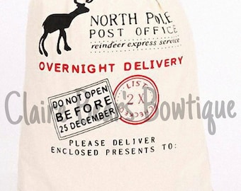 North Pole | Santa Sac | Canvas Sac - WITH VINYL NAME