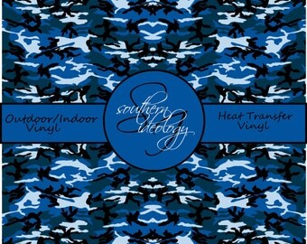 Camo Vinyl Sheets // Beautiful Patterned Craft Vinyl and Heat Transfer Vinyl in Blue Camo Pattern