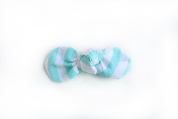 Aqua Stripe Knot Bow // Knotted Bow // Twisted by ValleyGalDesigns