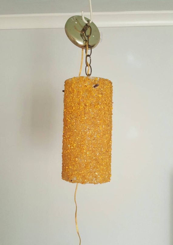 Vintage Mid Century Modern Pendant Light Hanging Lamp Orange