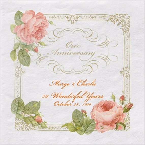 100 50th Anniversary Personalized Napkins Beverage Cocktail