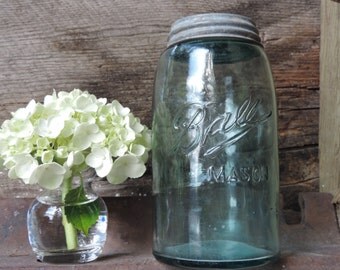 Vintage Ball Jar Aqua Blue Mason Canning Jar Fruit Jar Quart Size Home Decor Wedding Decor Storage