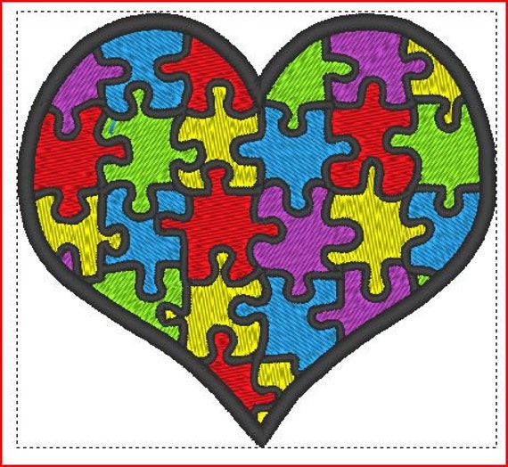 Autism heart puzzle machine embroidery design or patch