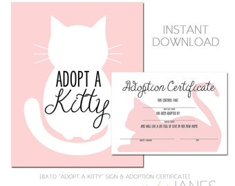 Kitty Adoption | Kitty Cat Party Printable | Kitty Cat Birthday | Adopt A Kitty - Instant Download of digital files