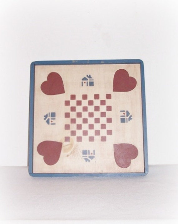 Wood Wall Game Board Hanging Blue House Red by ICreateAndCollect