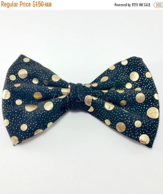 ON SALE 4 Black gold polka dot bow for by diysuppliesandkits