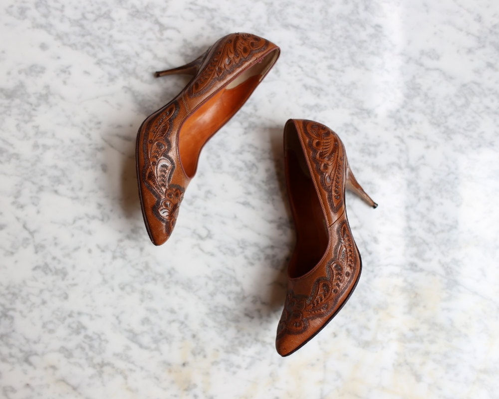 custom tooled leather heels