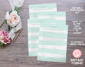 Wedding Photography Contract and Forms - IF145 - INSTANT DOWNLOAD. You'll receive 4 psd files