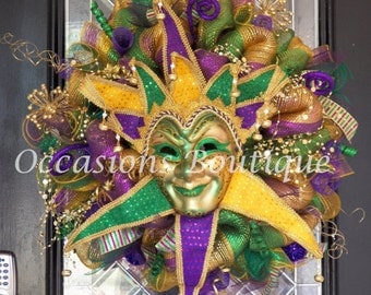 Mardi Gras Wreath, Mardi Gras Decoration, Door Hanger, Front door wreath, Wreath for Front door, Deco Mesh Wreaths, Made to Order
