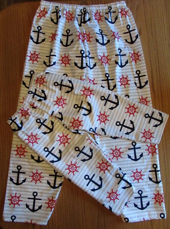 Family pajamas / 100% cotton/ nautical pajamas / 3 colors/navy and red/black and red/ gray and yellow/ sizes 6 mon to xxl men