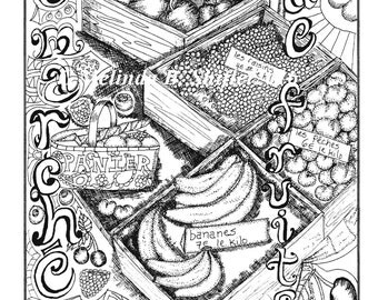 Le Marché de Fruits coloring page