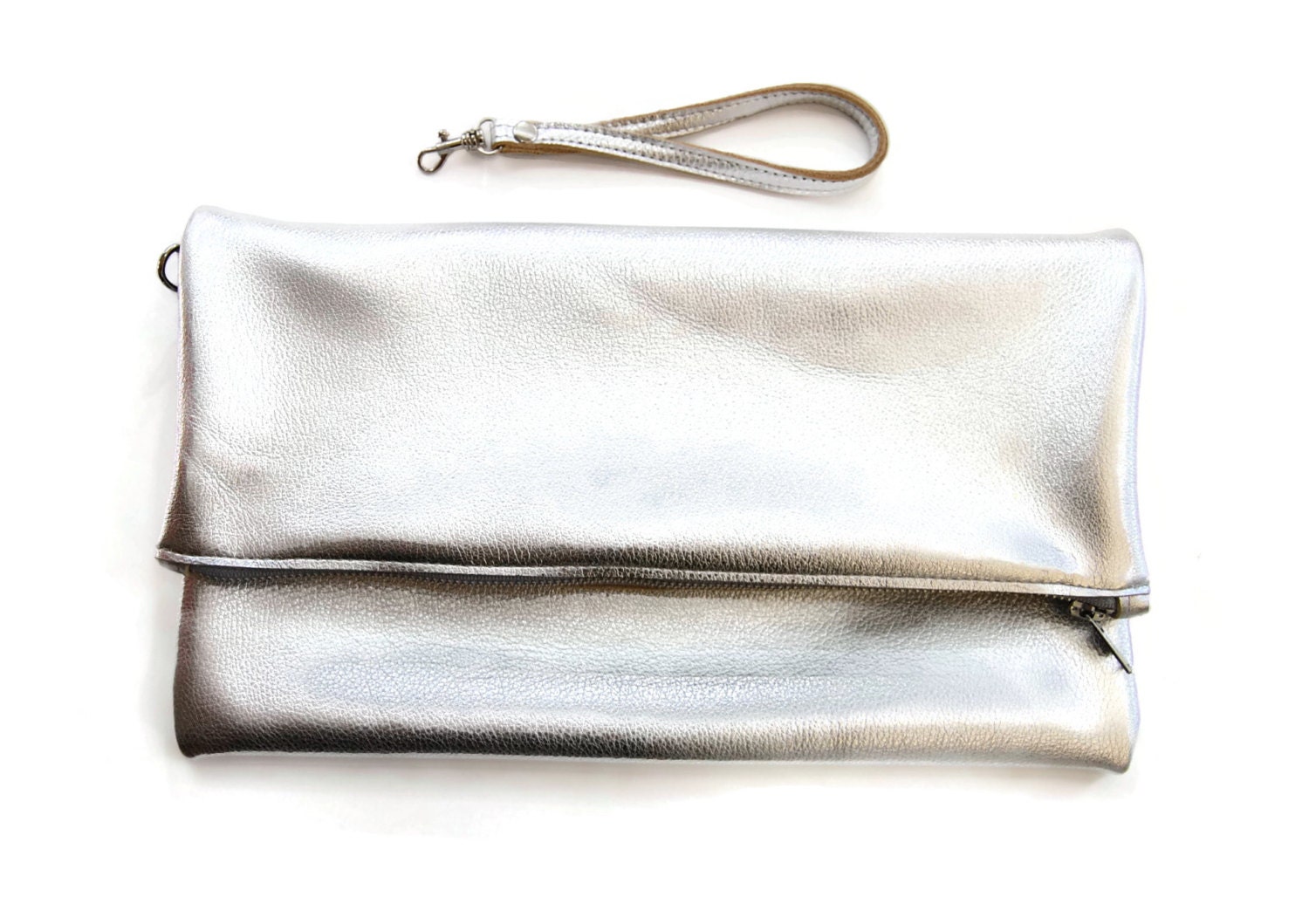 Leather clutch bag Fendi Silver in Leather - 33487348