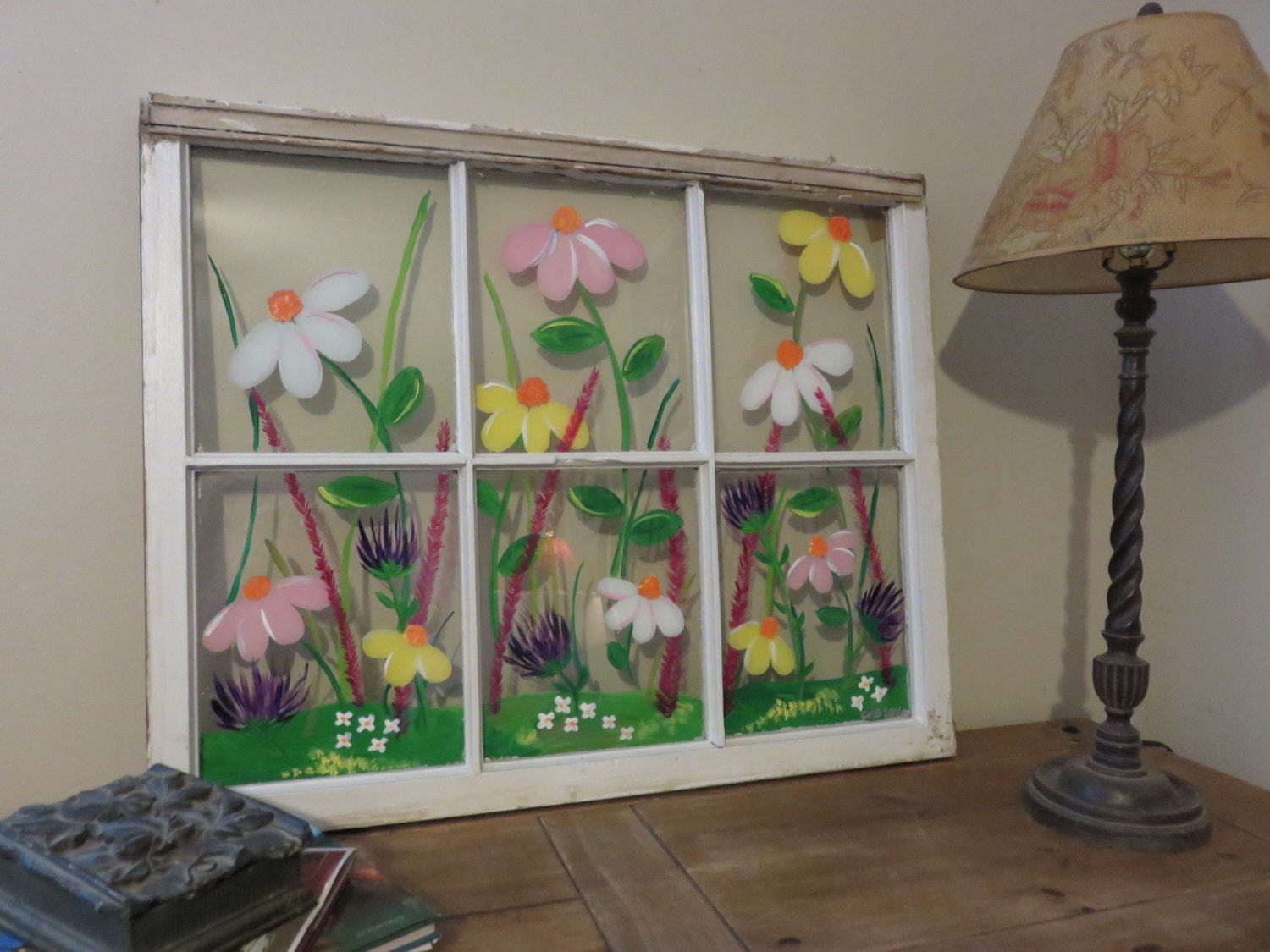 Hand Painted Window Spring FlowersPainted Window Garden