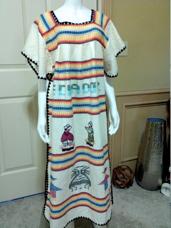 Vintage Handwoven Handmade Embroidered Ecuador Maxi Dress