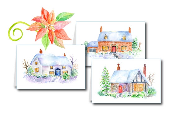 Watercolor clipart - watercolour traditional cottages in 