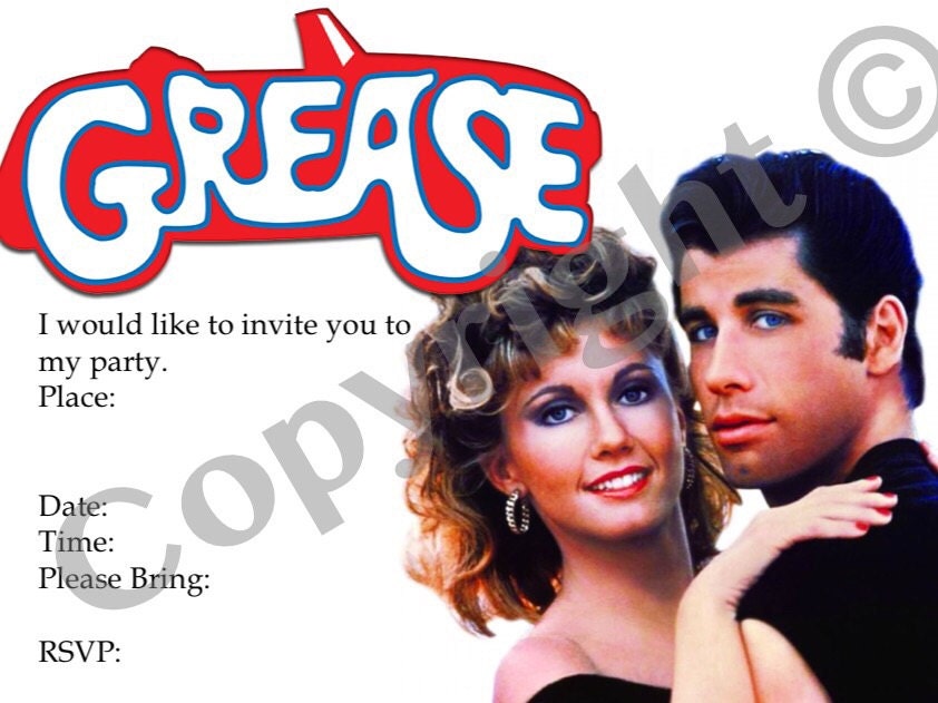 Grease party invitation instant download 1980s retro by Starla33x