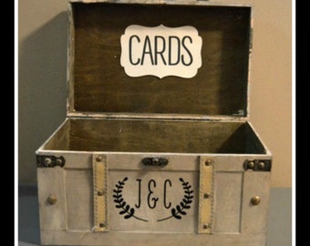Large Vintage Wedding Card Suitcase Trunk, Vintage Rustic Wedding Card Box with initials, Vintage Trunk Wedding Box with Custom Initials A2A