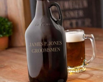 Personalized growlers beer amber monogrammed customized monogram engraved custom barware to go jug containers bottles glass RR11780