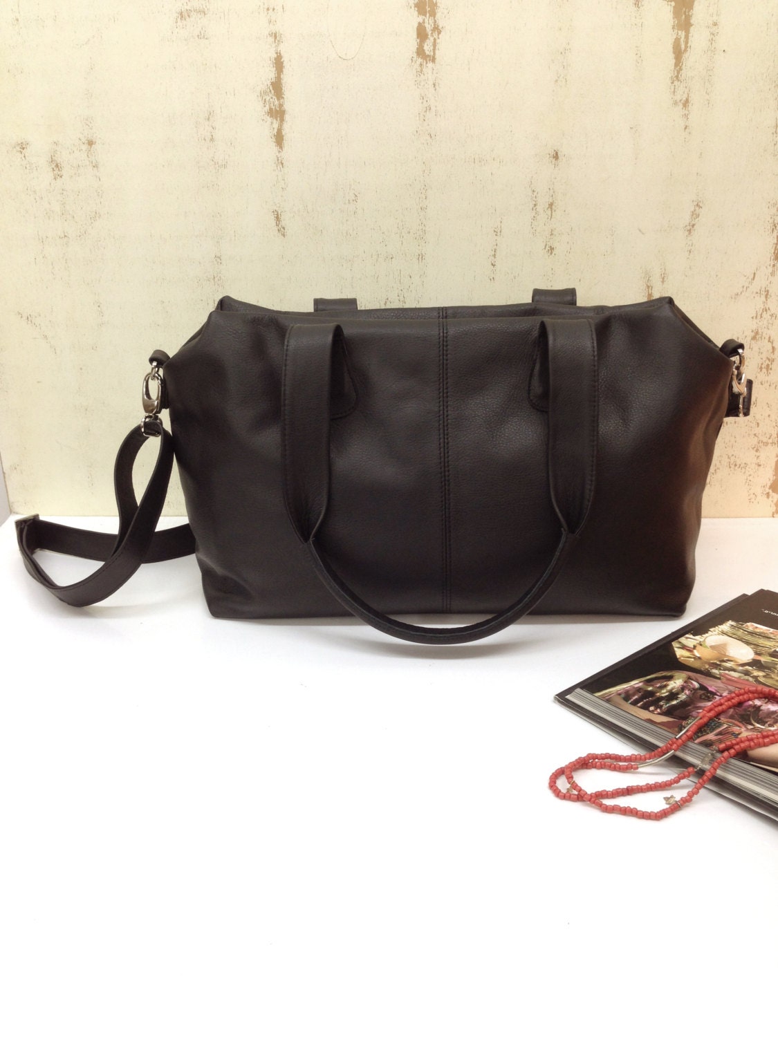 Sale Black Leather bag Medium leather bag Leather handbag