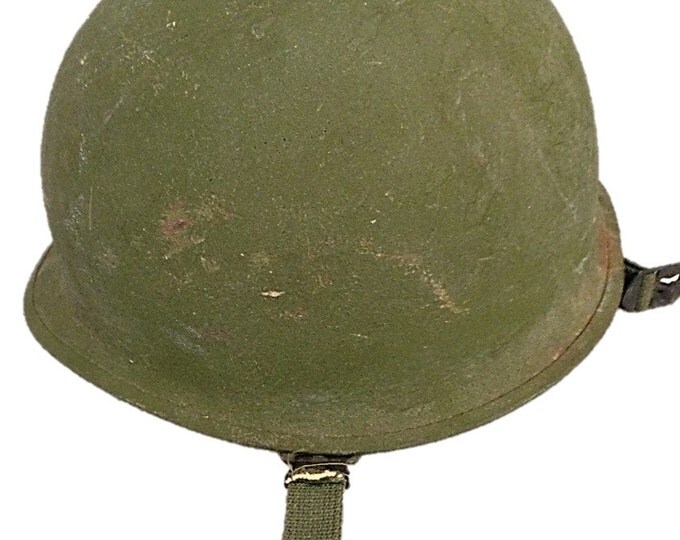 Vietnam Era US Army USMC M1 Helmet - Liner and Chin Strap - Nice Shape - US Military Artillery Helmet