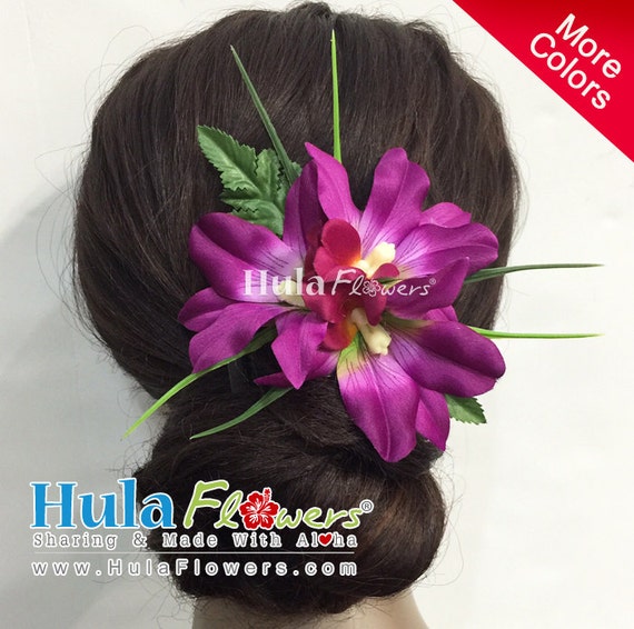 silk hair orchid clip Dancers, Orchid Accessories Hula For Wedding, Hair Clip Silk Hair