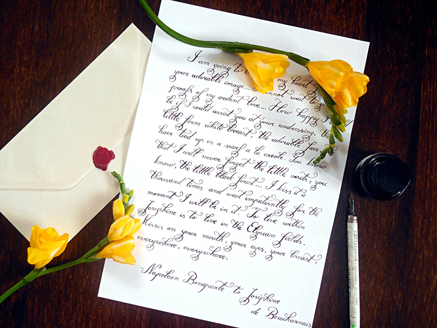 Custom calligraphy love letter handwritten by WatercoloredWedding