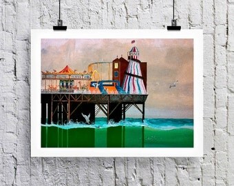 Items similar to Brighton Pier Art Print Poster A4 Size Grand Pier ...