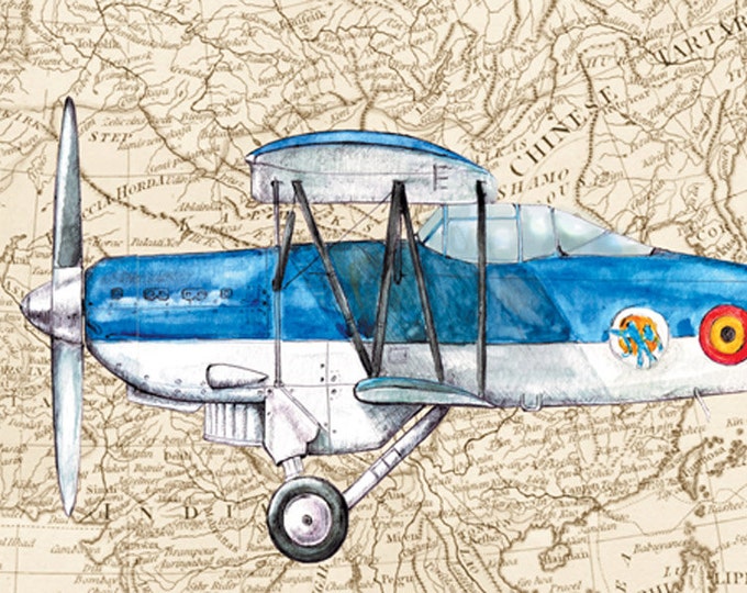 Airplane print Vintage World's map Boys nursery decor Aviation Vintage style transportation poster Boy nursery wall art