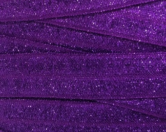 Purple Frosted Fold Over Elastic, Glitter Elastic for Baby Girl Headbands and FOE Harties, Frosted FOE By the Yard or 5 Yards or 10 Yards
