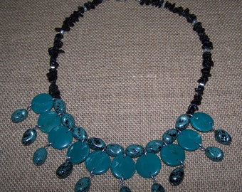 Faux-turquoise boho necklace with black beads