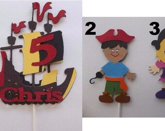 Pirate cake topper, Pirate centerpiece, pirate topper, ship cake topper, cake topper