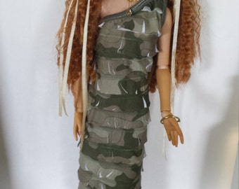 One Shoulder Ruffled Camoflage Maxi Dress for Ellowyne Wilde