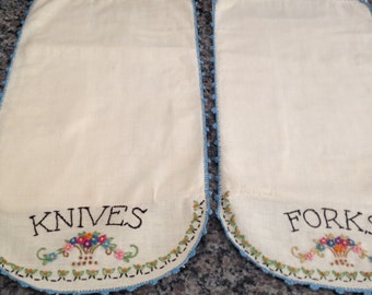 Vintage Embroidered Silverware Sleeves