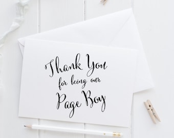 Page Boy thank you wedding cards, bridal party cards, on our wedding day, wedding note card