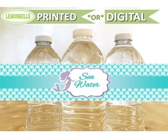 Mermaid Water Bottle Labels, Mermaid Birthday Decoration , Sea shell Birthday Water Bottle Labels, Under the Sea Birthday, LemonBells
