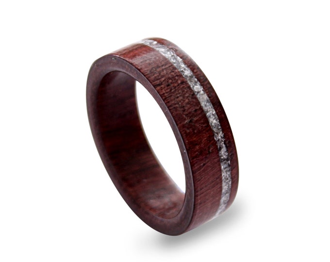 Wood men ring amaranth wood ring with crushed shell inlay