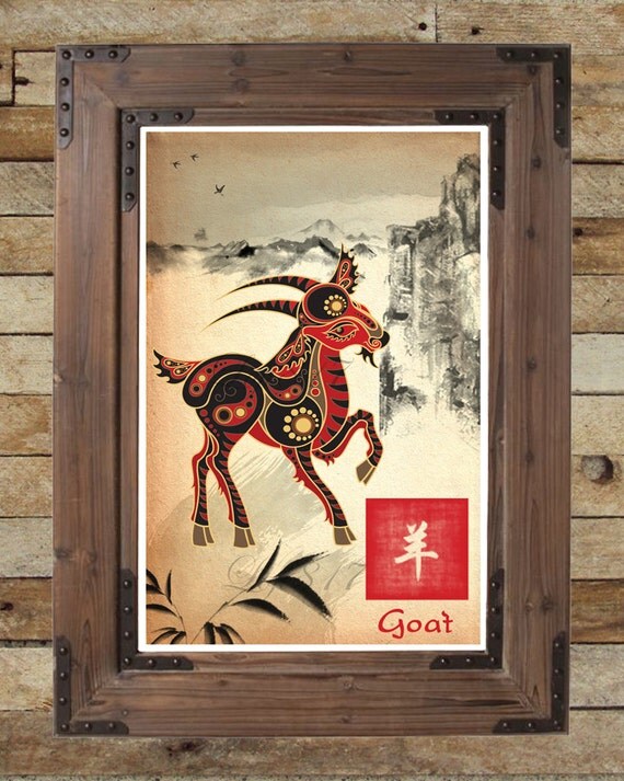 Asian wall decor Chinese Zodiac Goat Sumie Asian wall