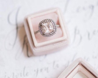 Velvet Ring Box in Pink Blush Velvet and Grosgrain For Weddings, Heirloom Jewelry, Gifts for the Bride to Be