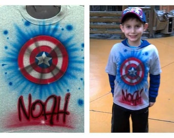 CAPTAIN AMERICA shield custom airbrushed T SHIRT or winter beanie with your name/phrase