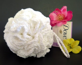 Crochet Bath Loofah Large Pouf White Cotton