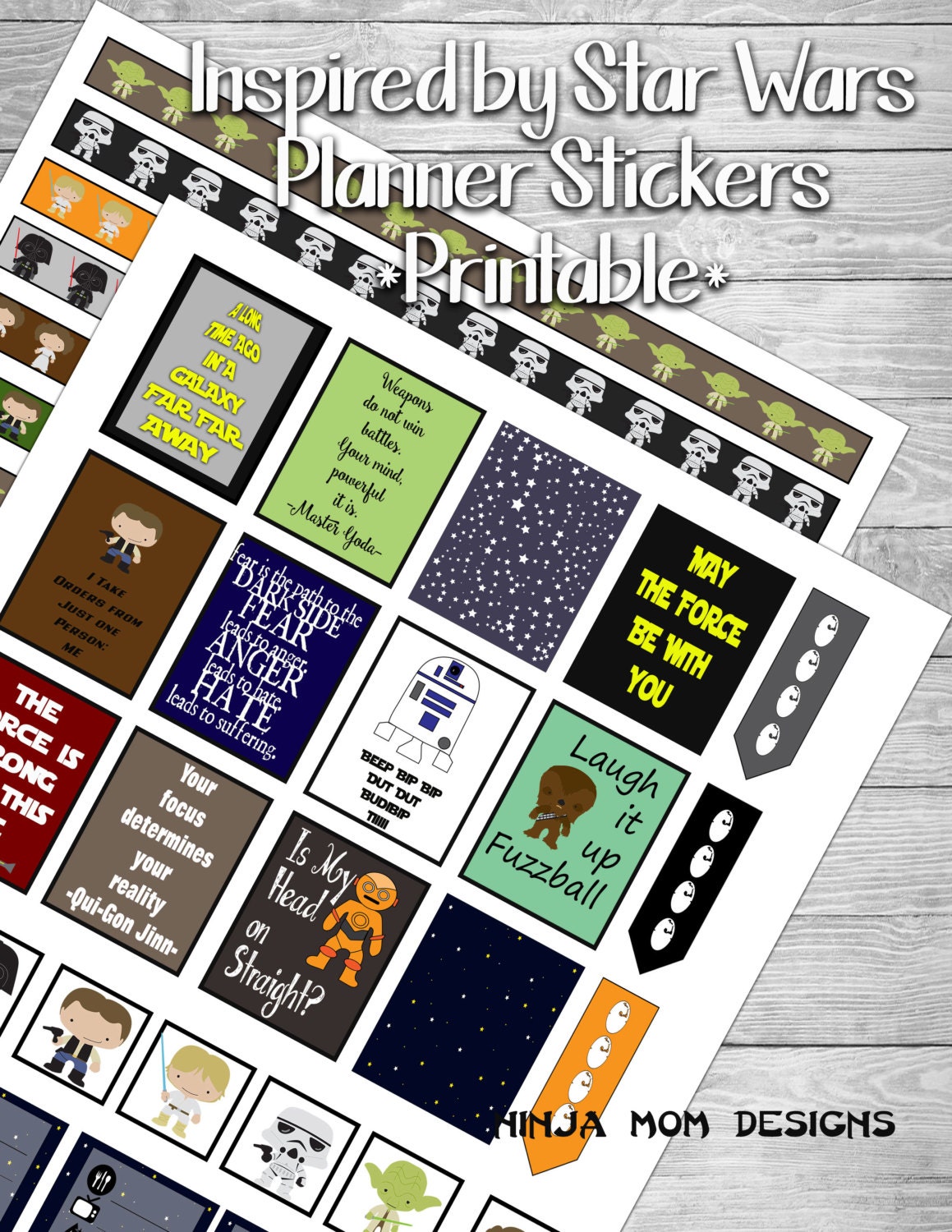 inspired by star wars sticker printable 2 pages digital file