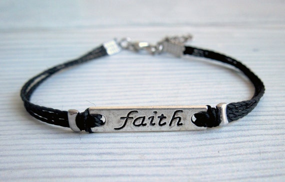 FAITH Silver Bracelet For Men Men's Black Cord Bracelet